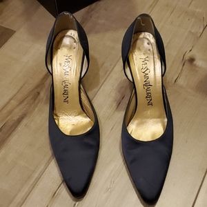 Navy satin pumps ,YSL